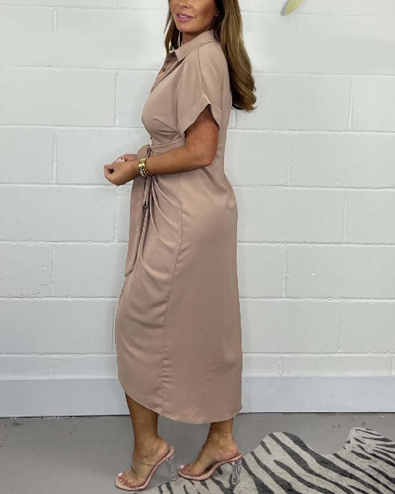🎇ELEGANTE VESTIDO PLISADO CON CUELLO CAMISERO🎇