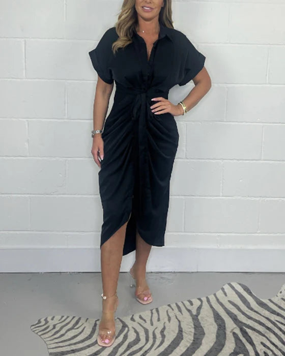 🎇ELEGANTE VESTIDO PLISADO CON CUELLO CAMISERO🎇