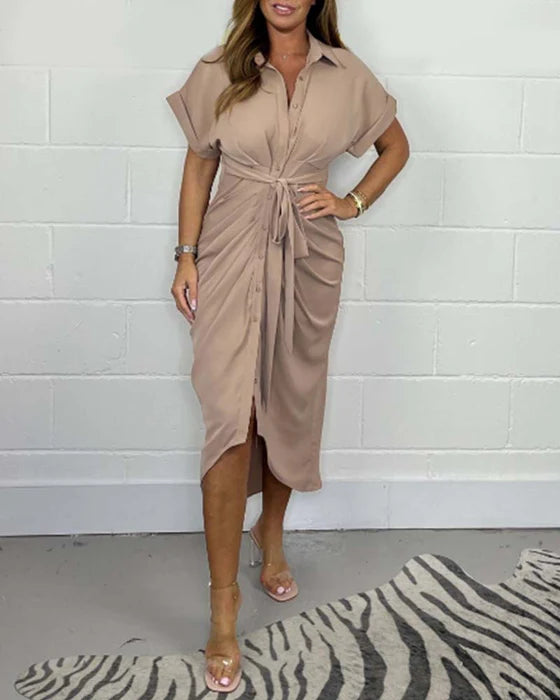 🎇ELEGANTE VESTIDO PLISADO CON CUELLO CAMISERO🎇