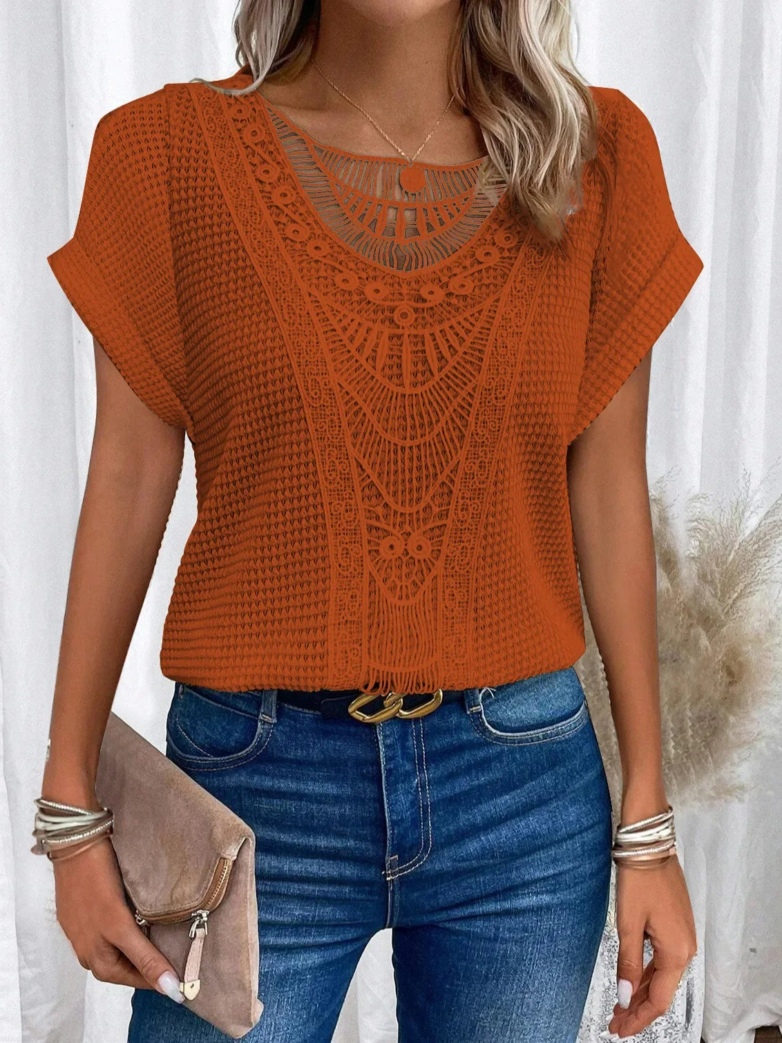 Camiseta de encaje muy elegante Primavera/Verano