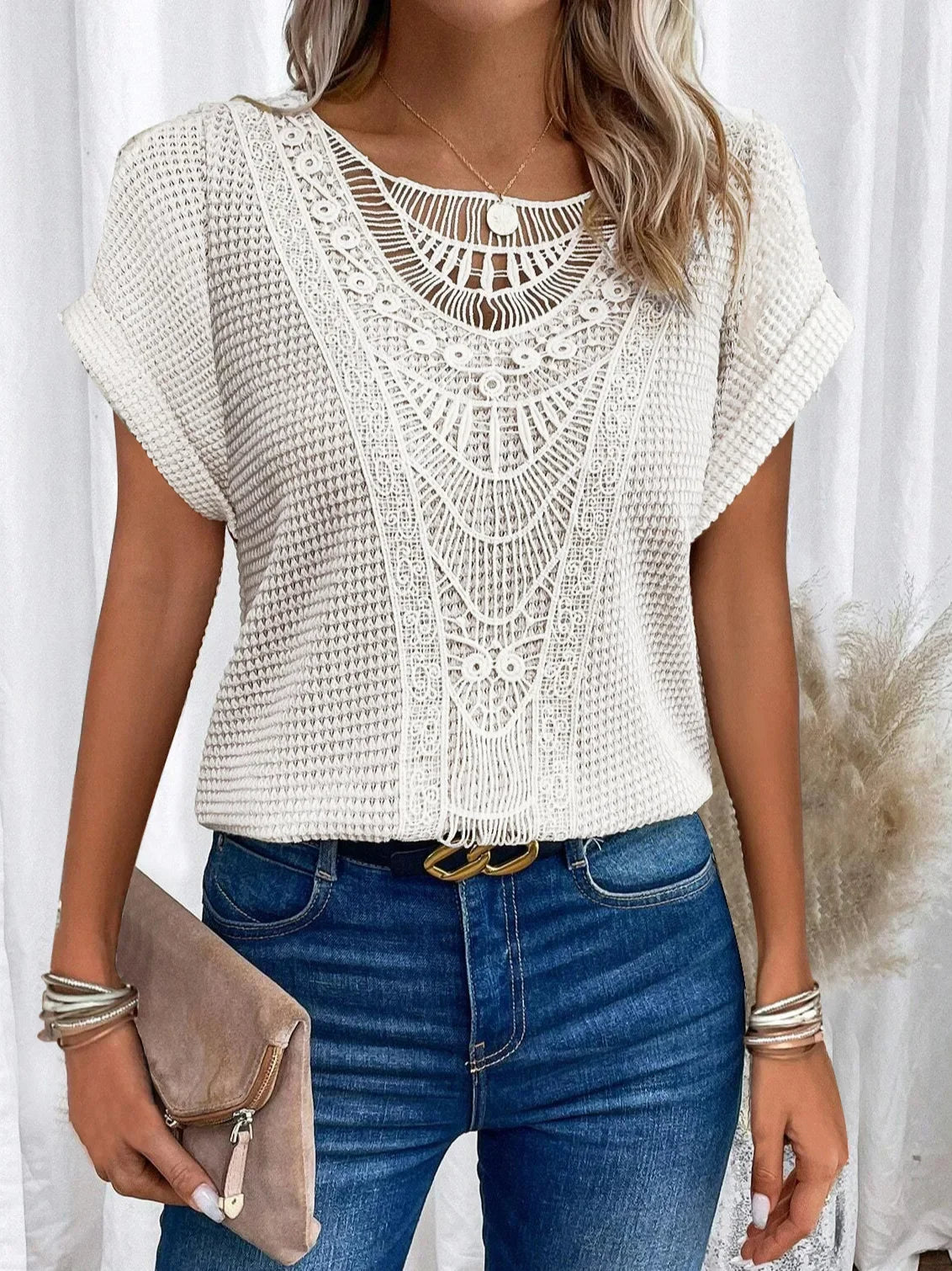 Camiseta de encaje muy elegante Primavera/Verano
