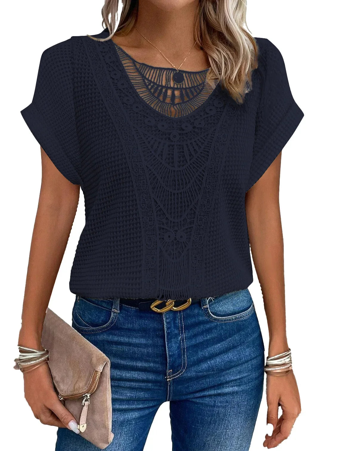 Camiseta de encaje muy elegante Primavera/Verano
