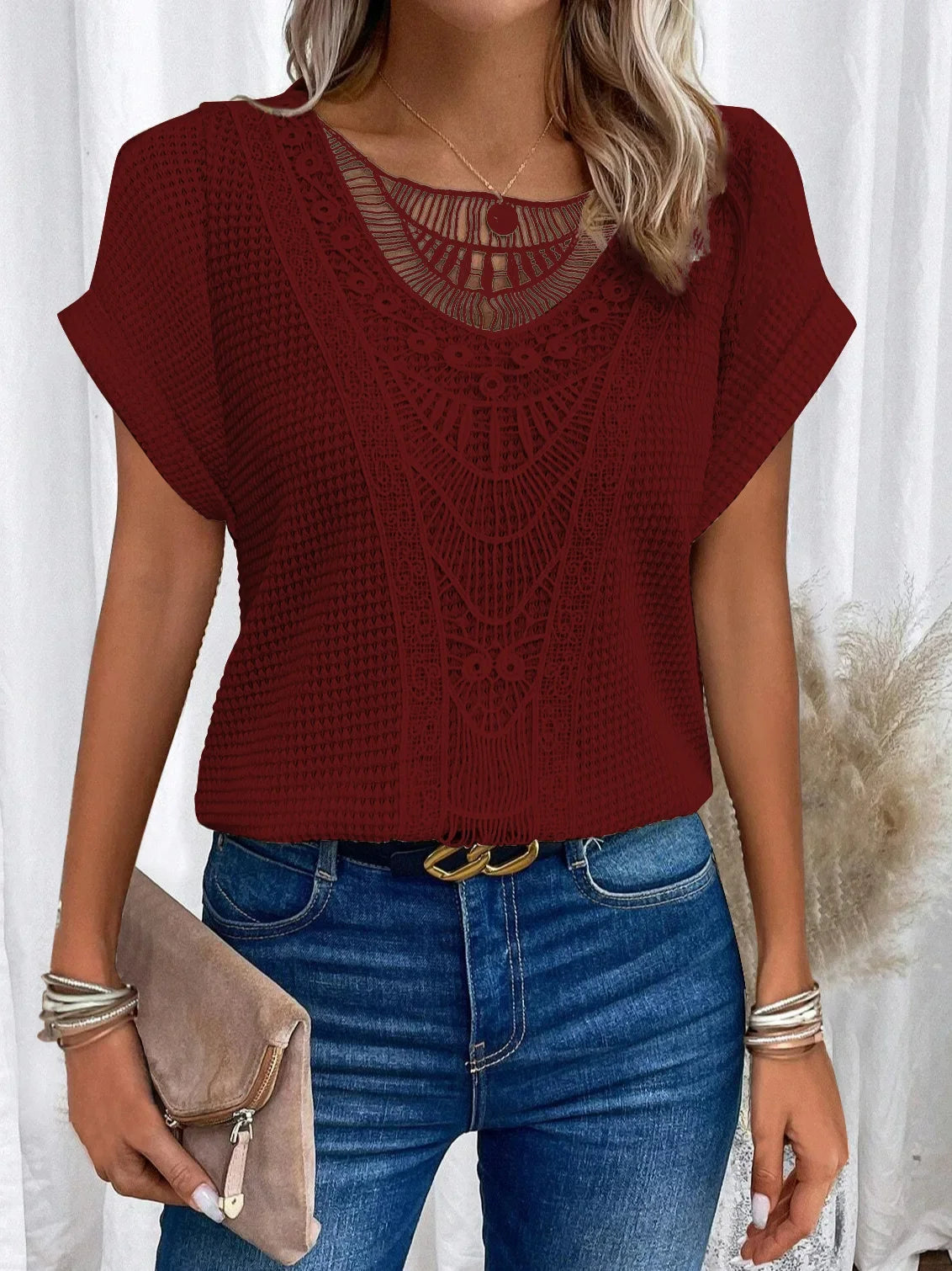 Camiseta de encaje muy elegante Primavera/Verano