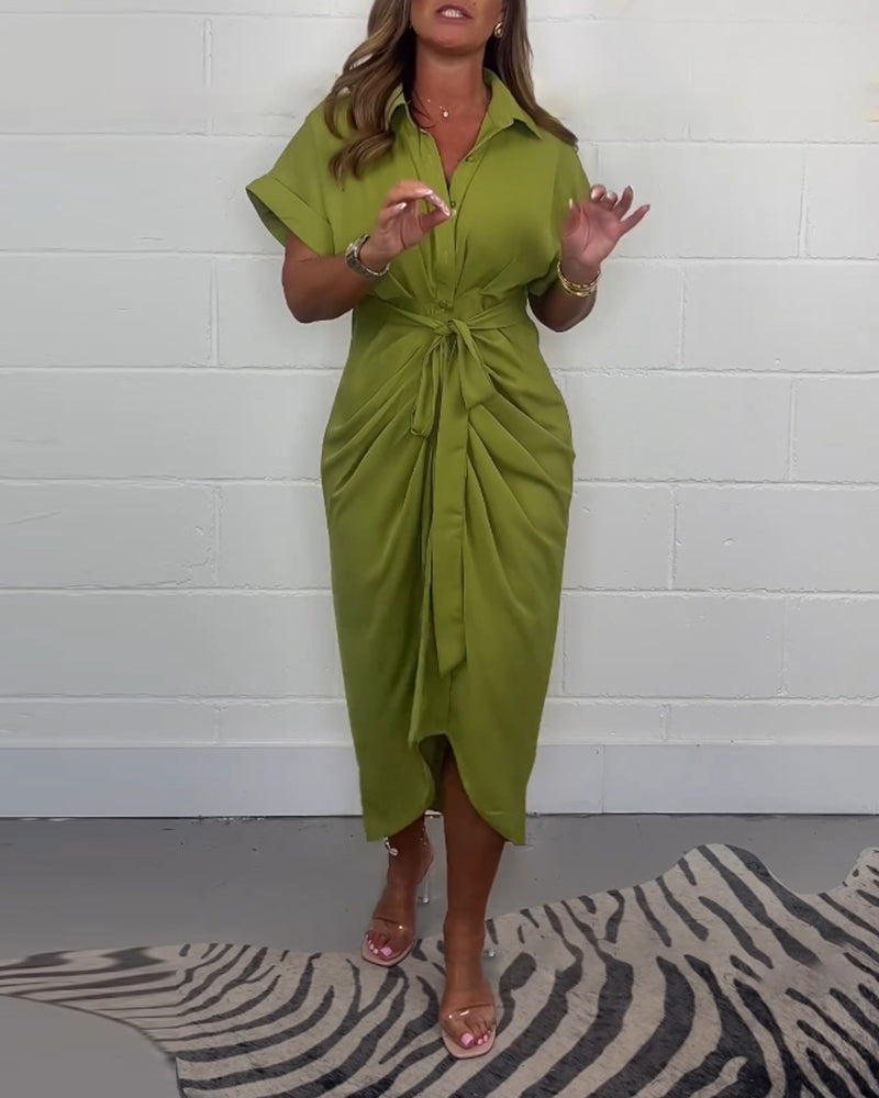 🎇ELEGANTE VESTIDO PLISADO CON CUELLO CAMISERO🎇