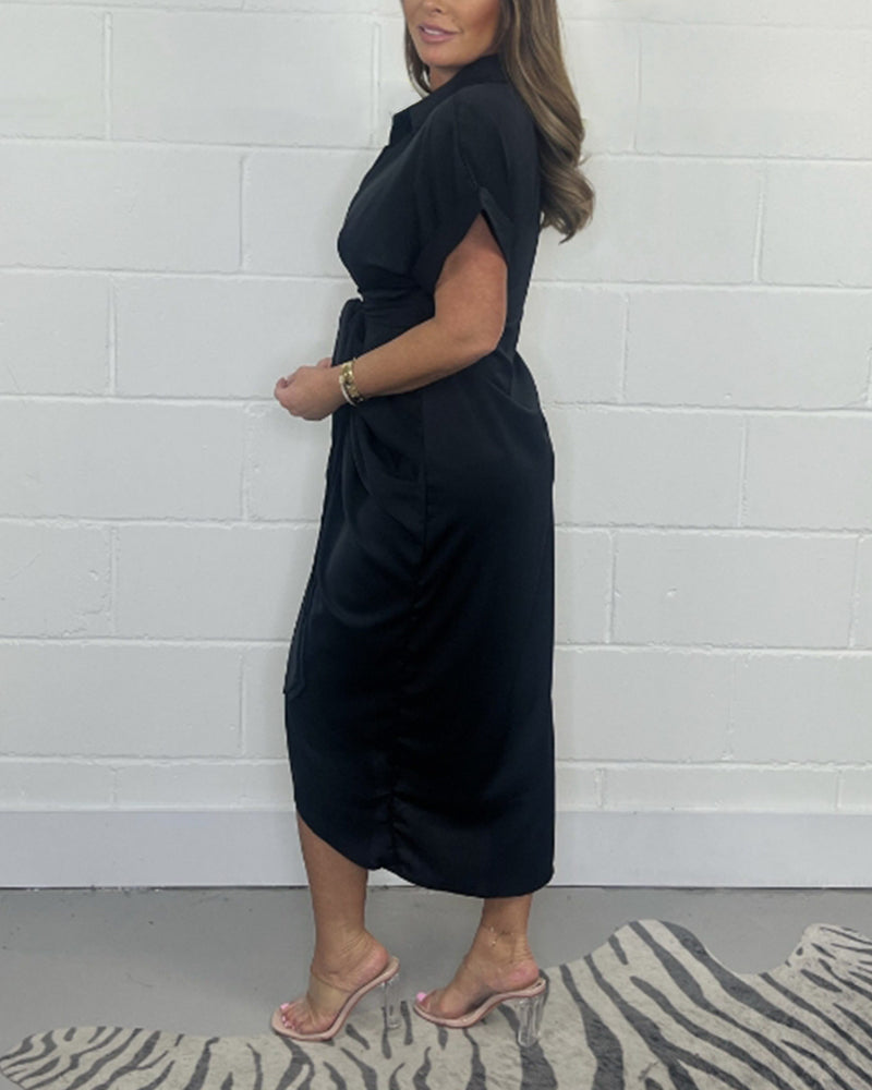🎇ELEGANTE VESTIDO PLISADO CON CUELLO CAMISERO🎇